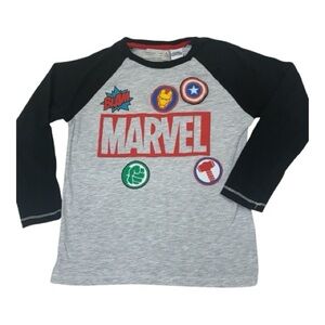 ZARA Marvel Kids Long Sleeve Tee - Gray and Black/Blue with Hero Patches